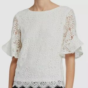 Nanette Lepore women's top Brilliant White Spring Fling lace cutout size L
